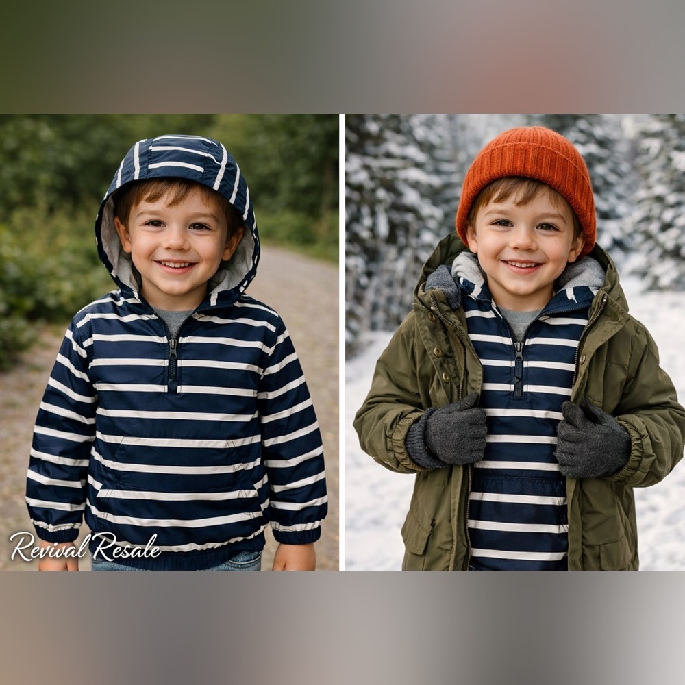 Gap‎ Navy & White Boys Striped Hooded Windbreaker – Toddler Size 5 Spring Layer